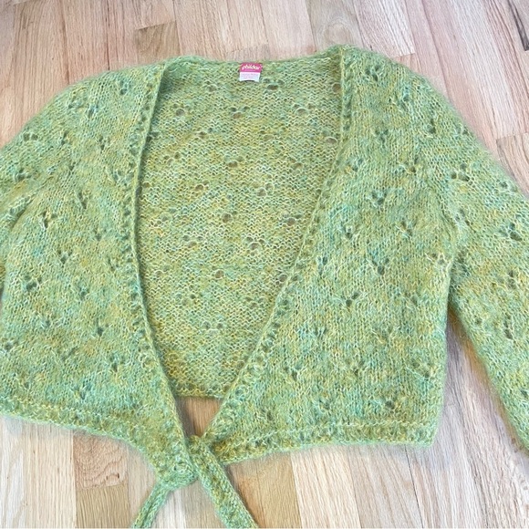Kid Mohair Green Knit Tie Front Cardigan Sweater Soft Feminine Fairy Core No SZ - Picture 2 of 11